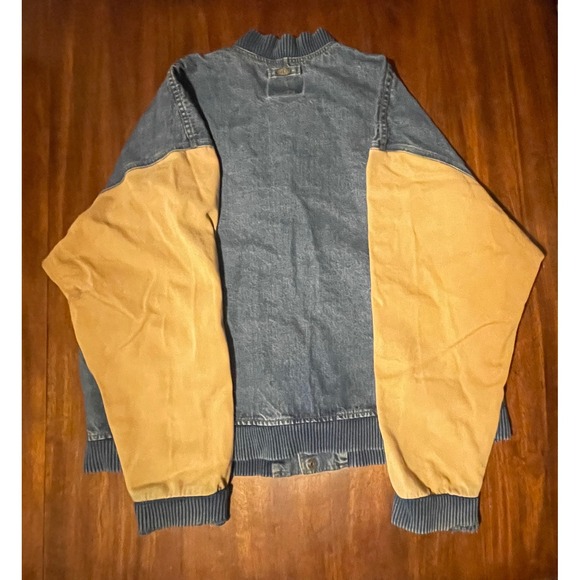Vintage ID Wear Denim Varsity Bomber Jacket Men's XXL Beige Blue Cotton Blend - Picture 4 of 10